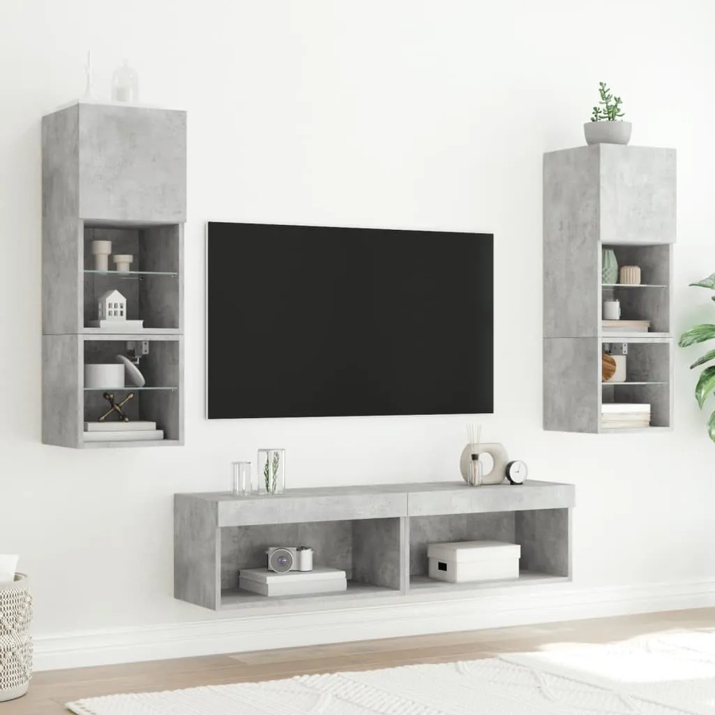 2 db betonszürke TV-szekrény LED-világítással 60 x 30 x 30 cm