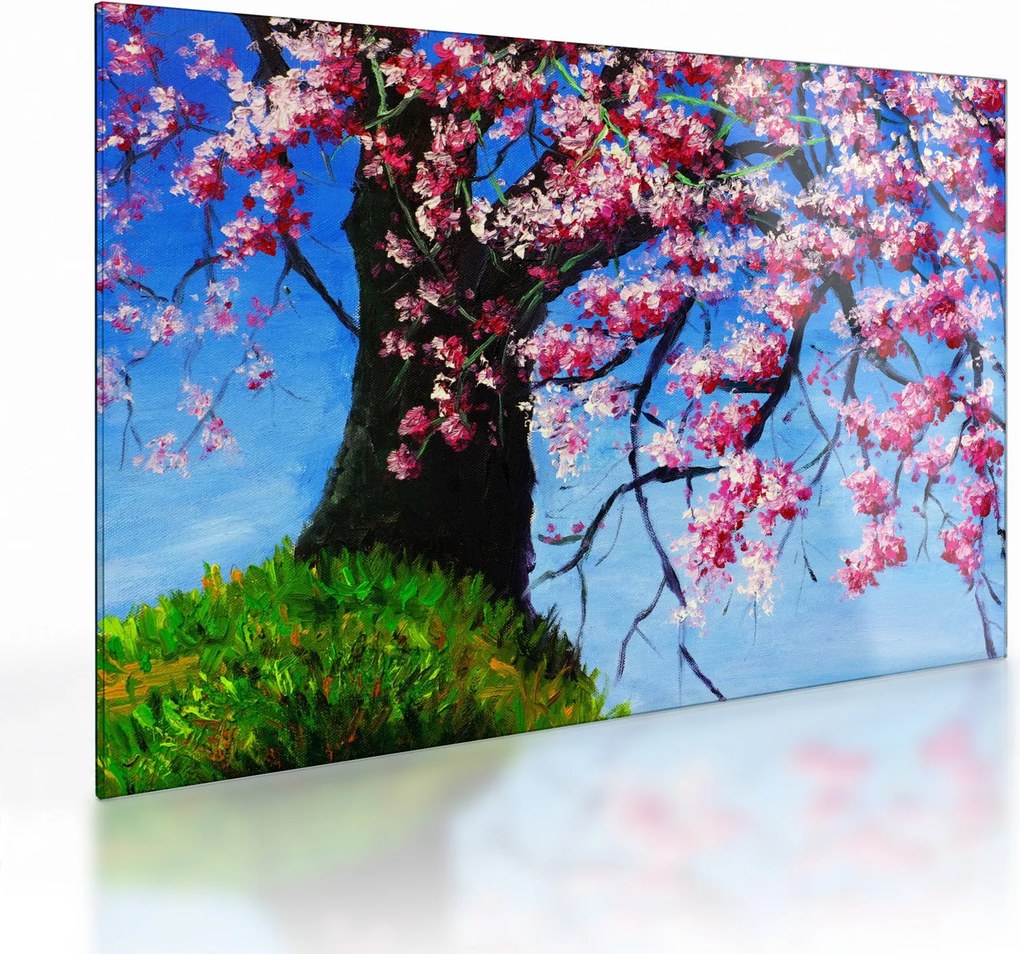 Kép festett cseresznyevirágok (üvegen) (70x50 cm)