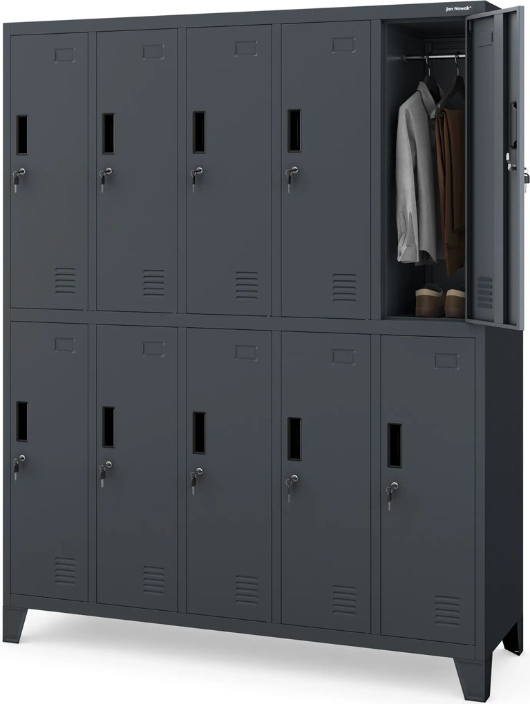 Fém öltözőszekrény BHP, 10 ajtós, BARTEK 1360 x 1720 x 450 mm, antracitszürke