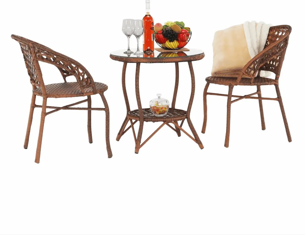 Kerti rattanszett 1+2, barna, JARUB