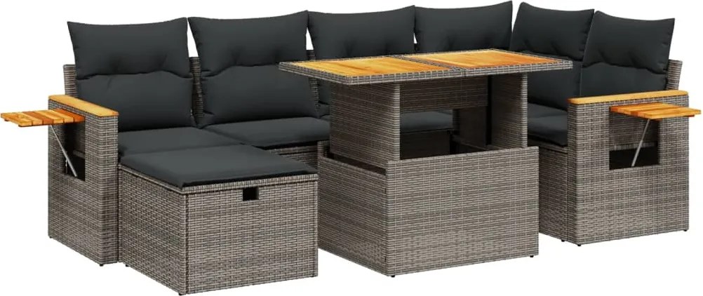 vidaXL 7 részes szürke polyrattan kerti ülőgarnitúra párnákkal