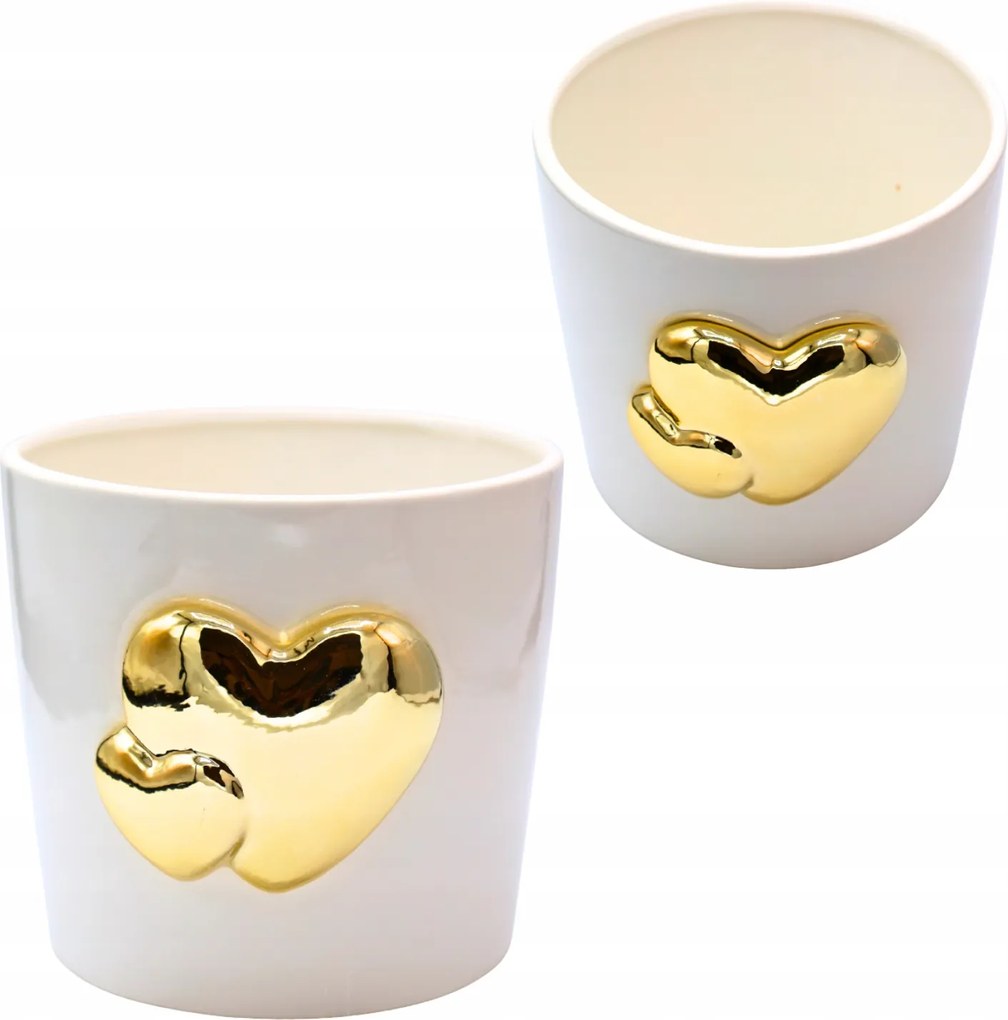 Kerámia kaspó fehér, arany szívecskékkel 18,5 cm