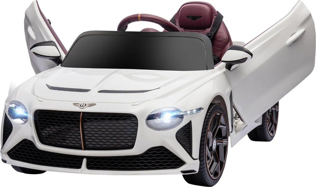 Gyerek Elektromos Autó - HOMCOM - Bentley Bacalar - 2 motor 12V 25W - 2.4G távirányító - MP3 - duda - 2 fényszóró - fehér | Aosom