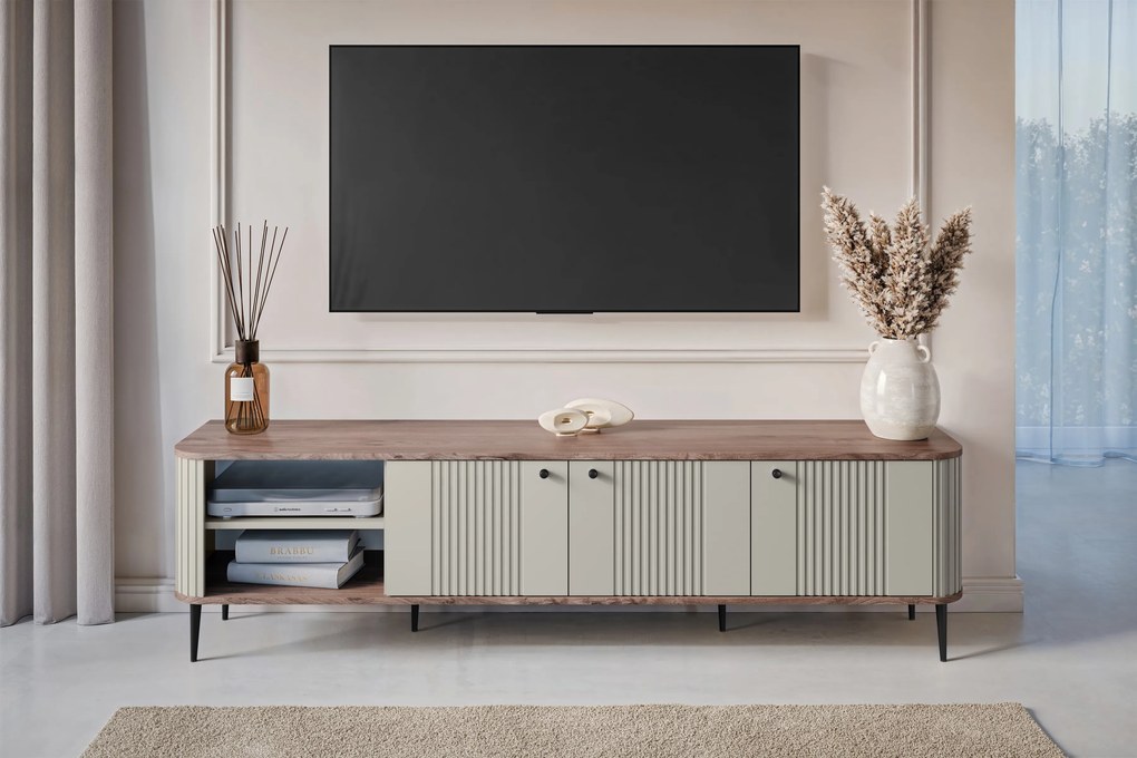 Vesper 3D TV-szekrény 187 cm - kasmír / diófa / fekete színű lábak