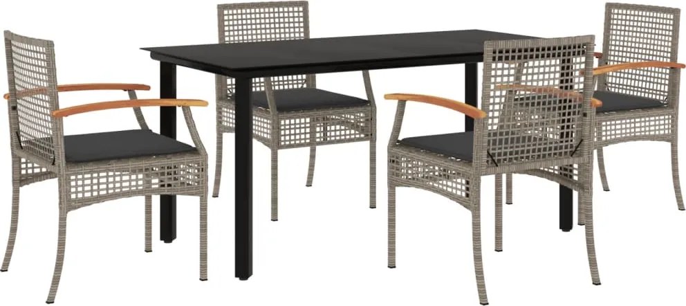 vidaXL 5 részes szürke polyrattan kerti étkezőgarnitúra párnával