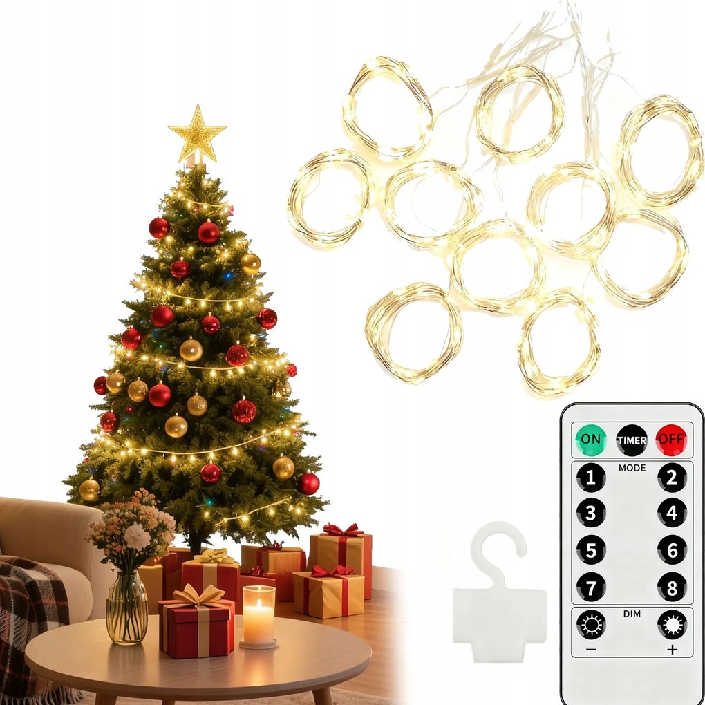 Fényfüggöny Fényfüzér Drótos Fehér Meleg 3x3 méter 300 Led