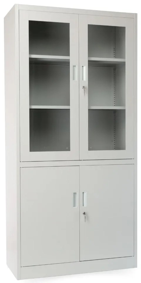 Univerzális fém szekrény osztott ajtókkal, 90 x 40 x 185 cm, hengerzár, szürke - ral 7035