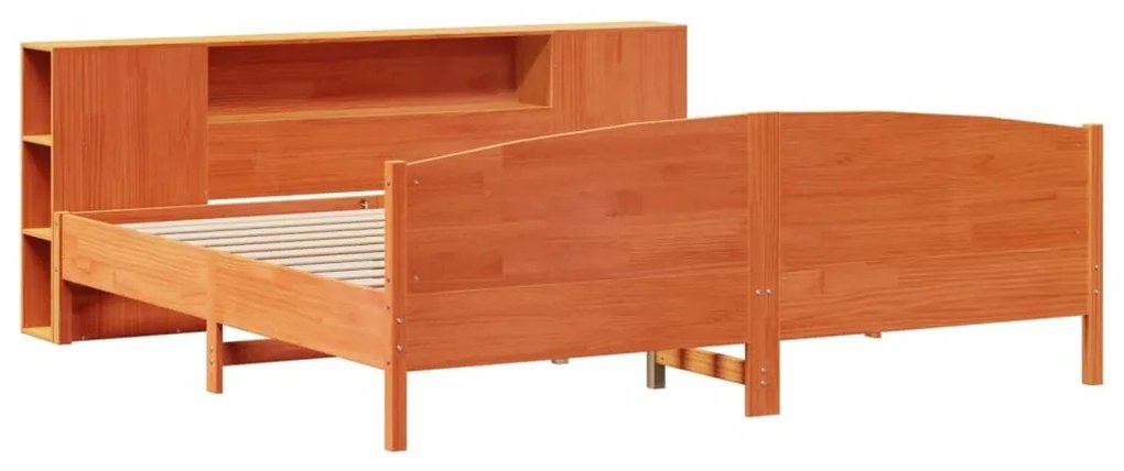 barna tömör fenyőfa könyvespolcos ágy matrac nélkül 180 x 200cm