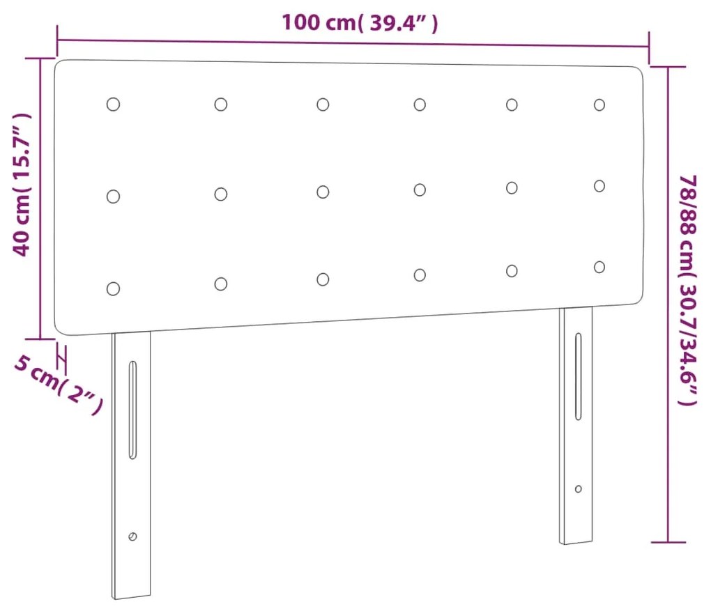 sötétkék bársony LED-es fejtámla 100x5x78/88 cm