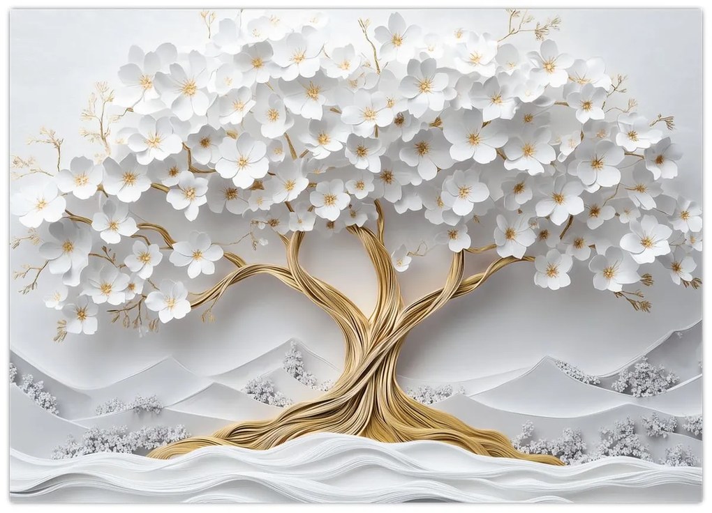Üveg kép – 3D elegáns életfa virágokkal (70x50 cm)