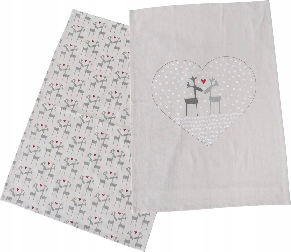Pamut Konyhai Törlőkendő Rénszarvas Karácsonyi Motívummal 50 x 70 2 db