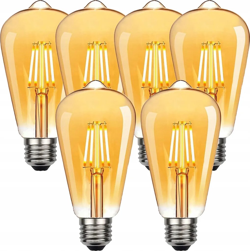 6 db Led izzó E27 4W ST64 Filament Amber 2700K