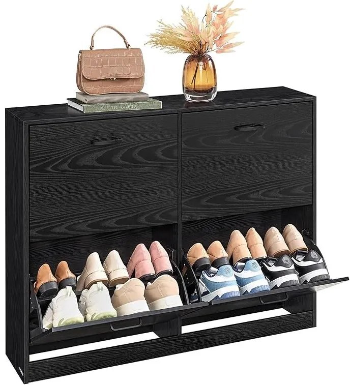 Cipősszekrény 4 lehajtható rekesszel 24 x 105,5 x 83 cm, fekete