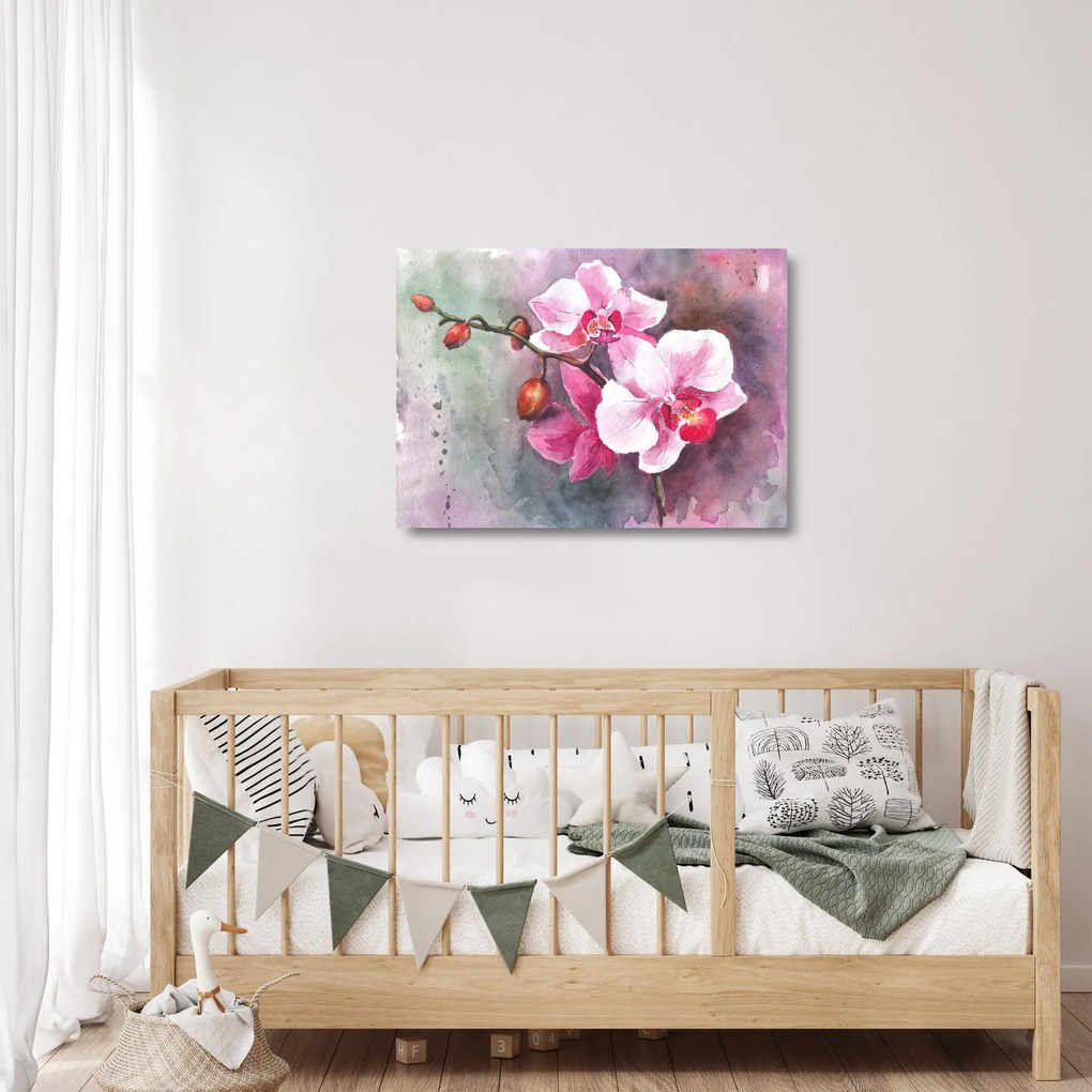 Üveg kép - Orchideák, akvarell (70x50 cm)