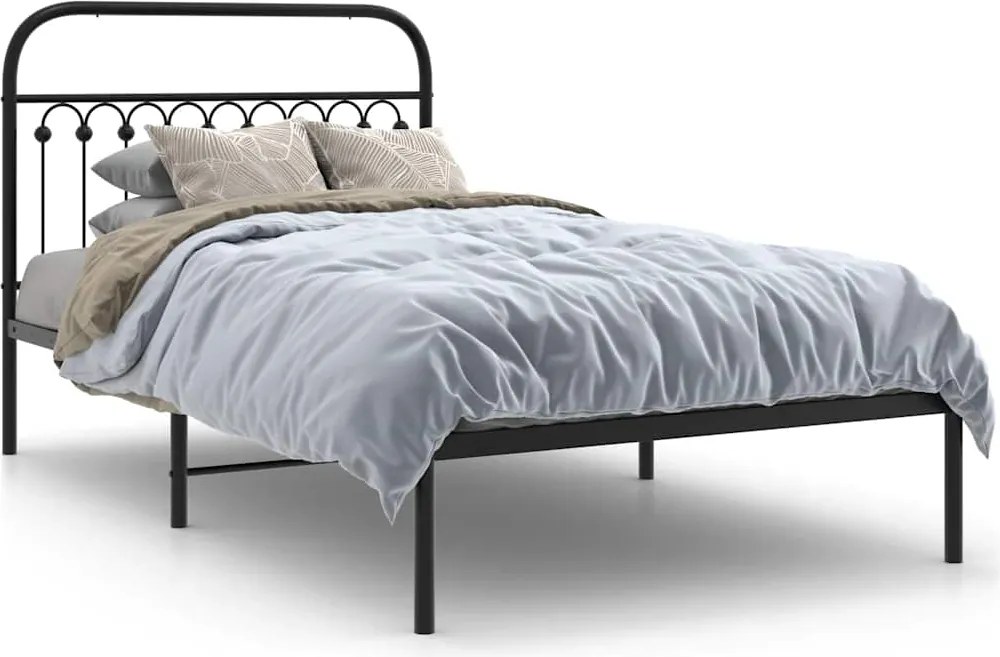 vidaXL fekete fém ágykeret fejtámlával 107 x 203 cm