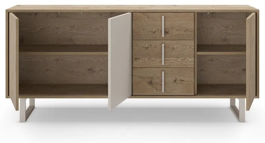 Szürke-natúr színű alacsony komód tölgyfa dekorral 180x80 cm Millay – Marckeric