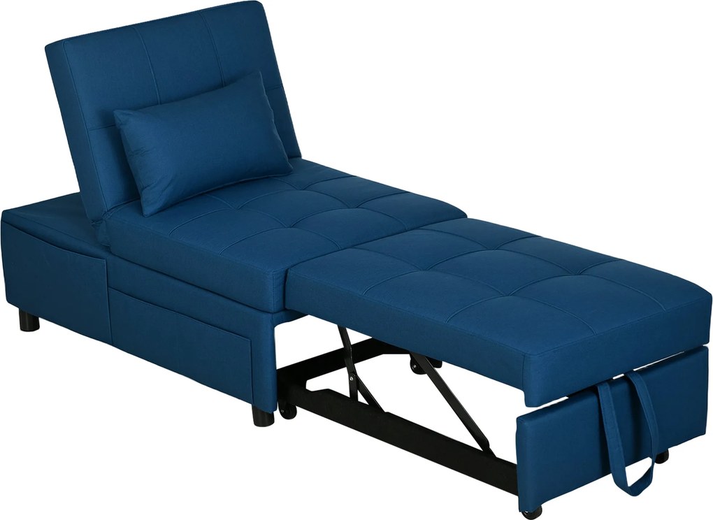 HOMCOM 3-in-1 Húzható Fotel Ágy, Kihúzható Kanapé Ágy, Alvós Fotel Oldalsó Zsebbel, Állítható Háttámlával, 150 kg Teherbírásig, Nappaliba és Hálószobá