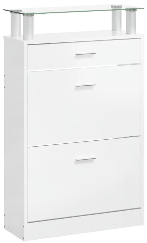 vidaXL magasfényű fehér szerelt fa cipőszekrény 63x24x104 cm