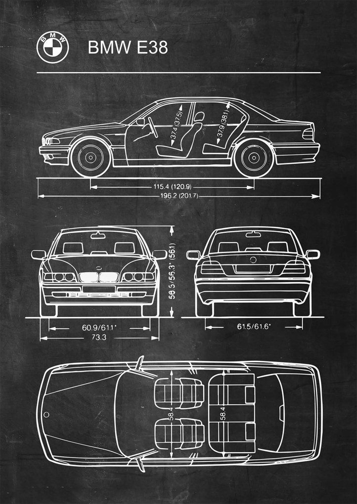 Poszter Bmw E38 Retro Patent Séma