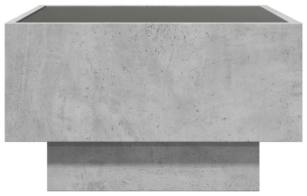 betonszürke szerelt fa dohányzóasztal LED-del 50 x 50 x 30 cm