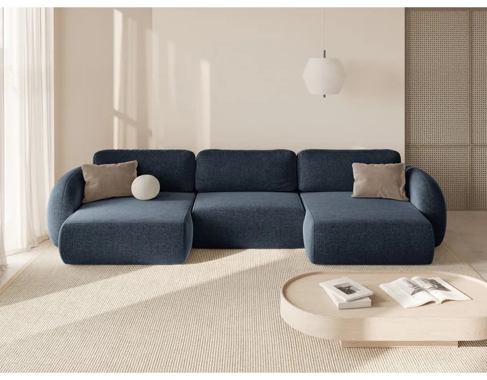 Sötétkék zsenília kinyitható-tárolóhelyes (U alakú) sarokkanapé Tonale – Cosmopolitan Design
