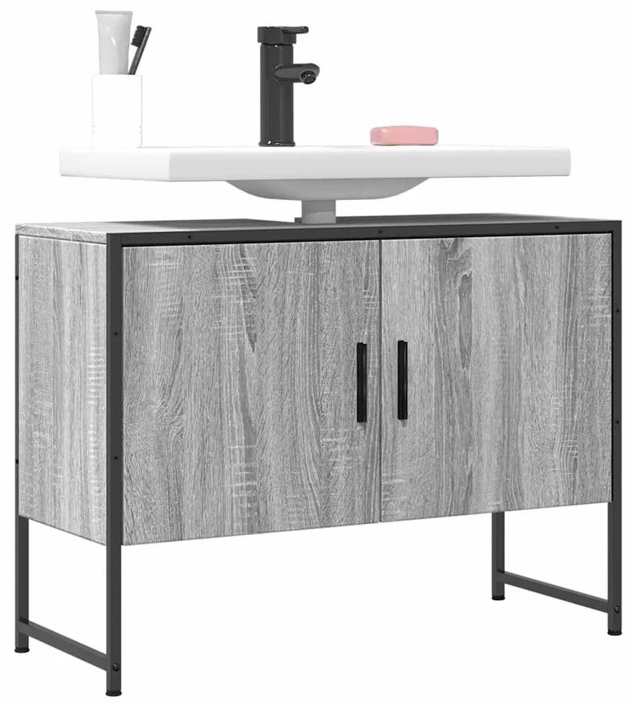szürke sonoma szerelt fa fürdőszobai mosdószekrény 80x33x60 cm