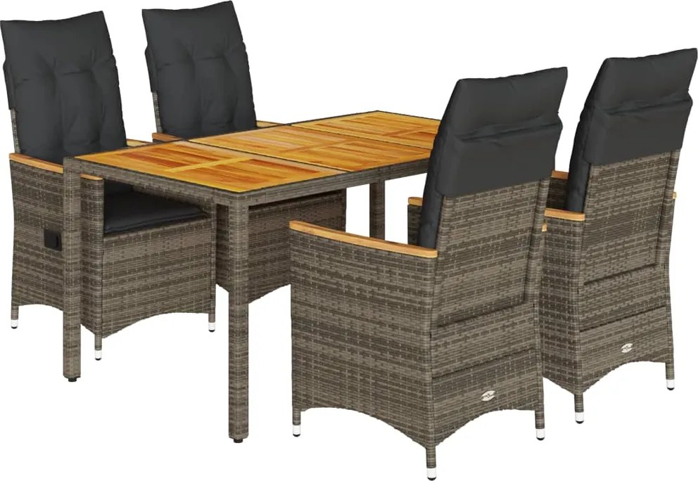 vidaXL 5 részes szürke polyrattan kerti étkezőgarnitúra párnával