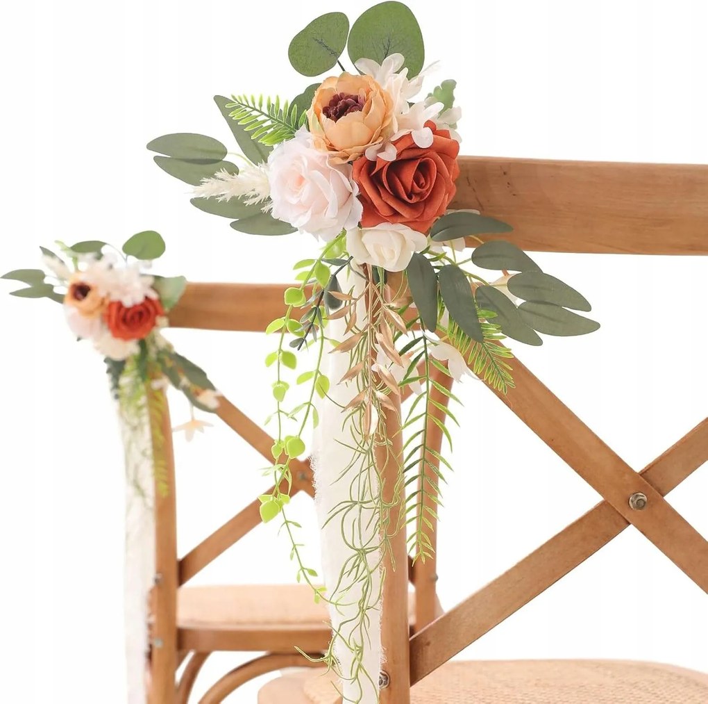 Virágok mesterséges esküvői dekoráció esküvői szék narancssárga-fehér 8db