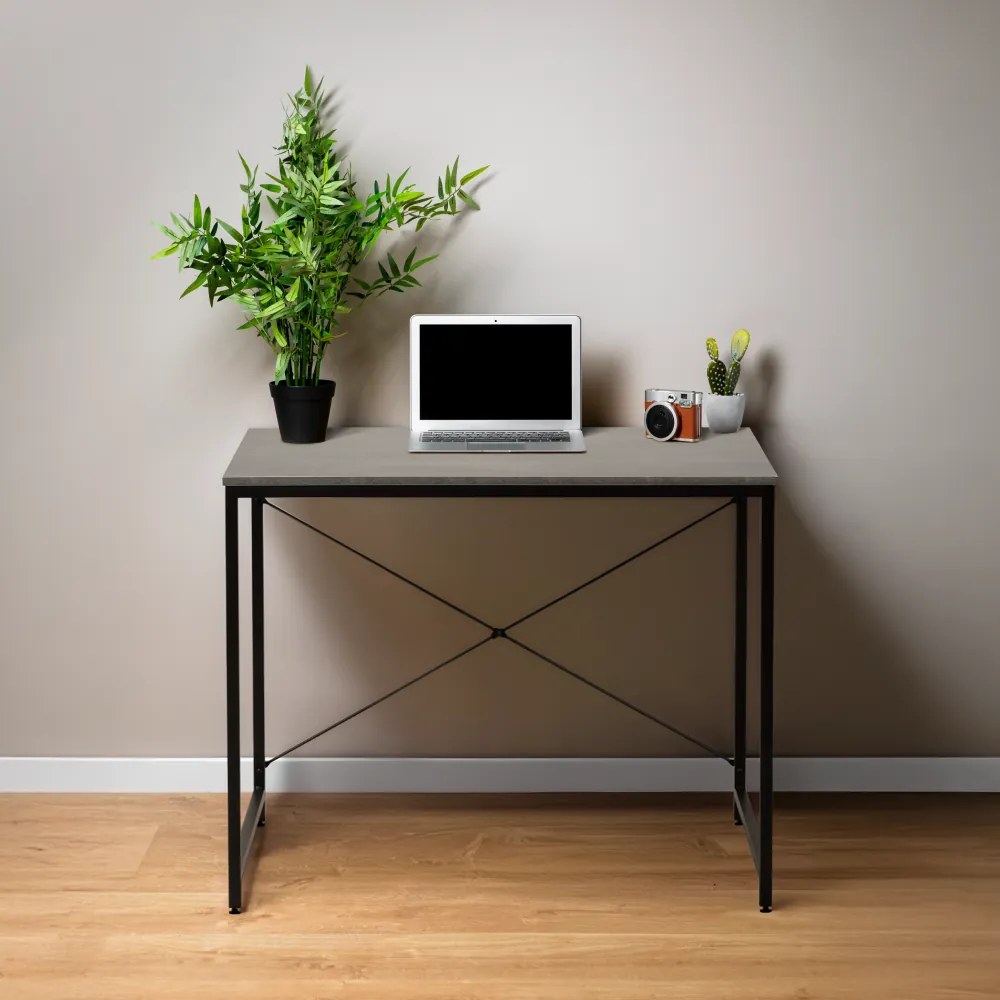 Íróasztal, beton/fekete, 90x60 cm, MELLORA