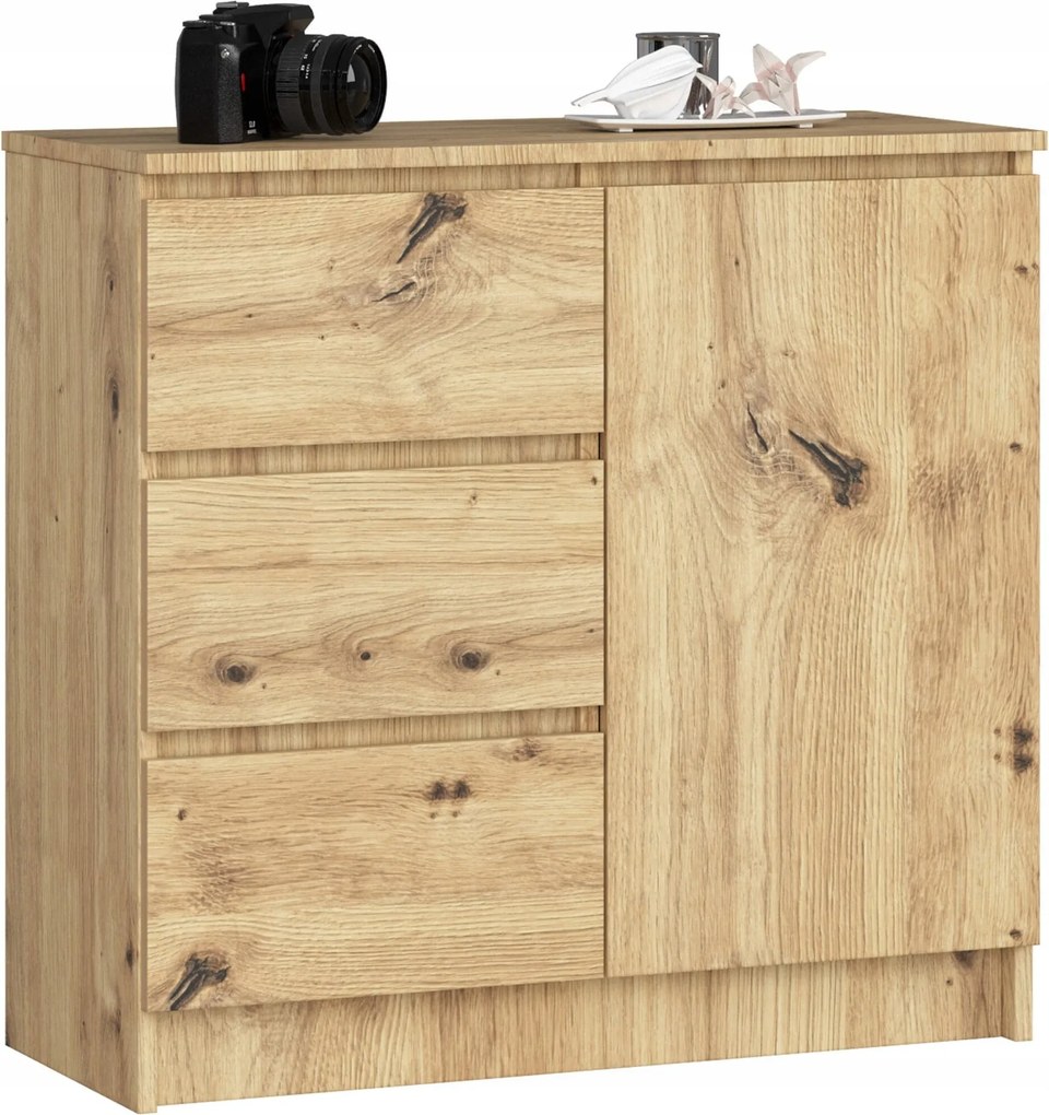 Jerry K komód 80 cm 1 ajtós 3 fiókos tölgyfa artisan