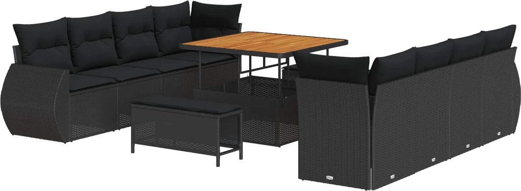 vidaXL Kerti Kanapé Szett párnával tárolóval 11 pcs Fekete polirattan