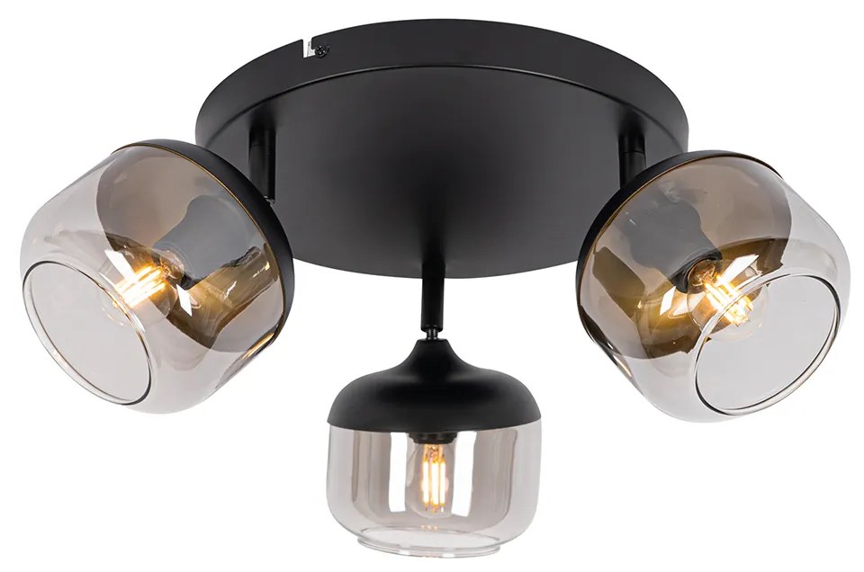 Design spotlámpa fekete arannyal és füstüveggel 3-lámpás kerek - Kyan