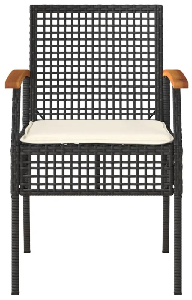 vidaXL 3 részes fekete polyrattan és akácfa bisztrószett párnákkal