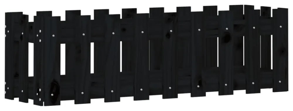 fekete tömör fenyőfa kerti magaságyás kerítéssel 100x30x30 cm