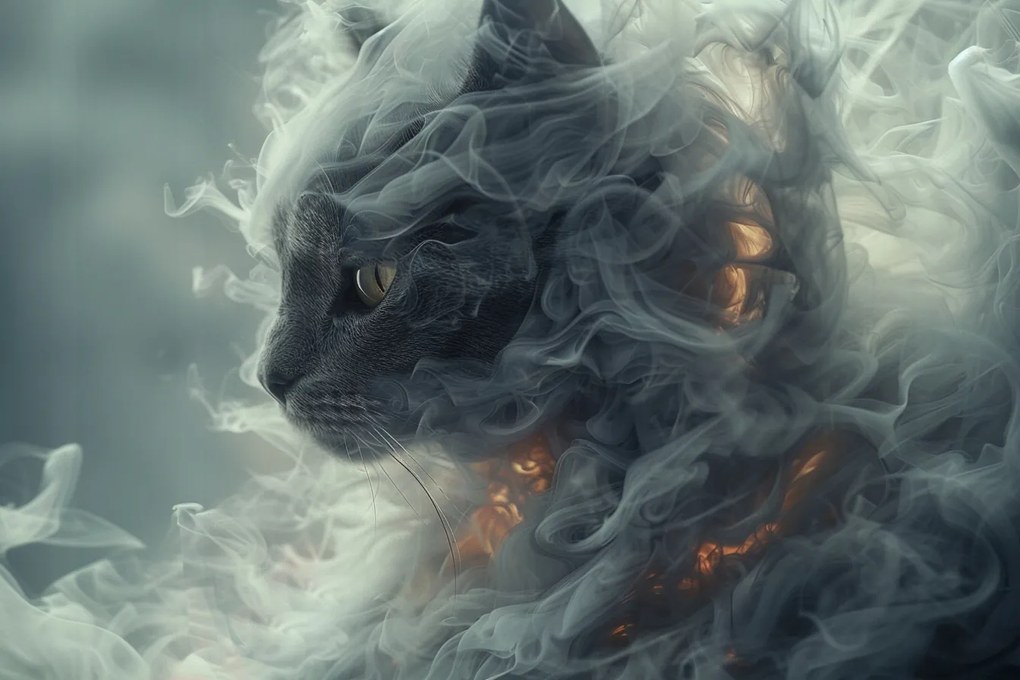 Vászonkép Canvas Absztrakt Szürke Macska Füst Tűz Mágia Varázslat 120x80