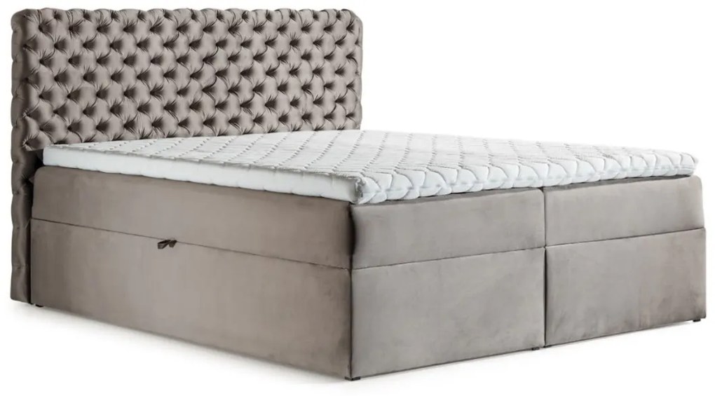 MARCH boxspring kárpitozott ágy + fedő, 200x200, riviera 16