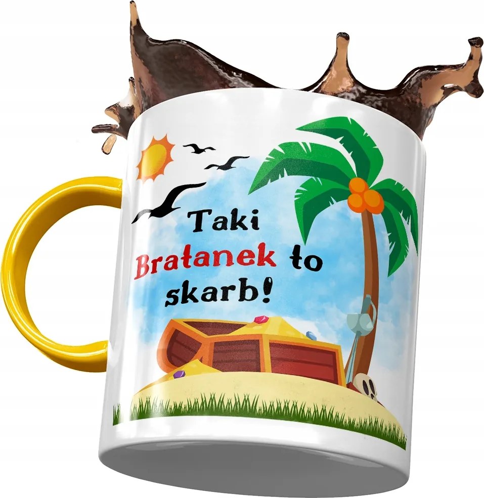 Sárga Bögre Testvér Fiának Testvér Ajándék Nyomtatott Fotóval