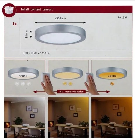Paulmann 79798 - LED/16W Mennyezeti lámpa CARPO 230V 2300/2500/3000K