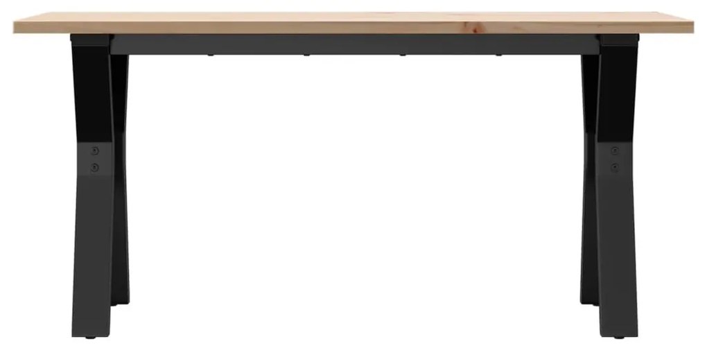 tömör fenyőfa és acél dohányzóasztal Y-vázzal 100x50x45 cm