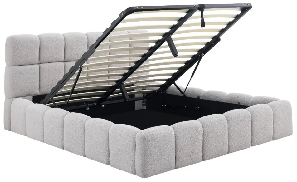 Szürke Bouclé Franciaágy Ágyneműtartóval. 160x200 MURACJA