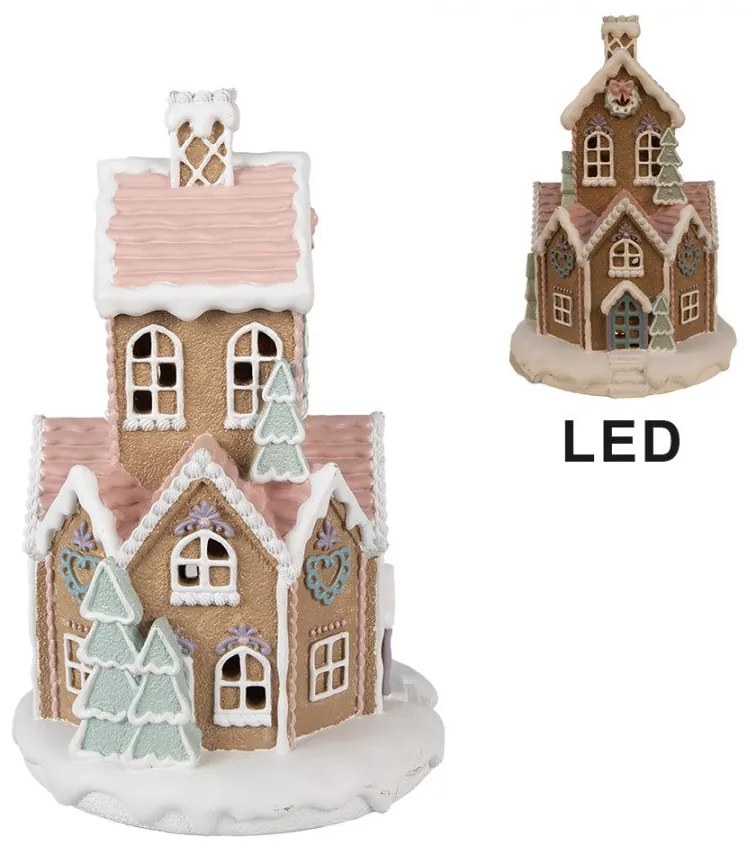 Barna mézeskalács ház LED-es karácsonyi dekoráció 21x33 cm