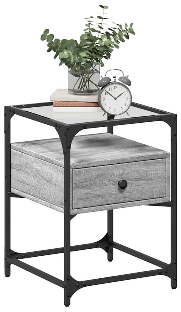 Szürke sonoma színű szerelt fa éjjeliszekrény 40 x 40 x 55 cm