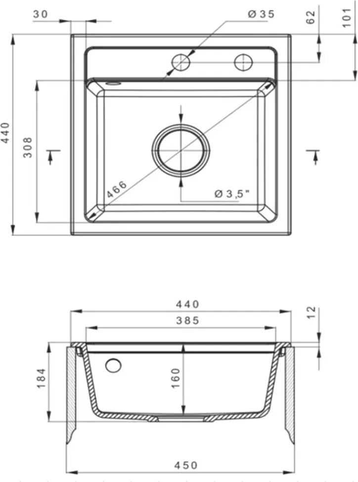 Nia szögletes egy medencés gránit mosogató fekete