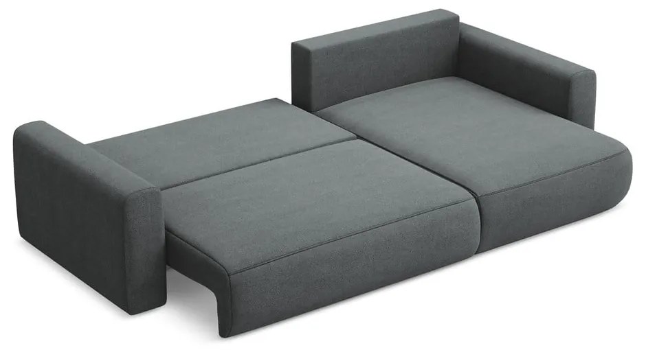 Sötétszürke kinyitható-tárolóhelyes sarokkanapé (jobb oldali-heverő résszel) Kapua – Makamii
