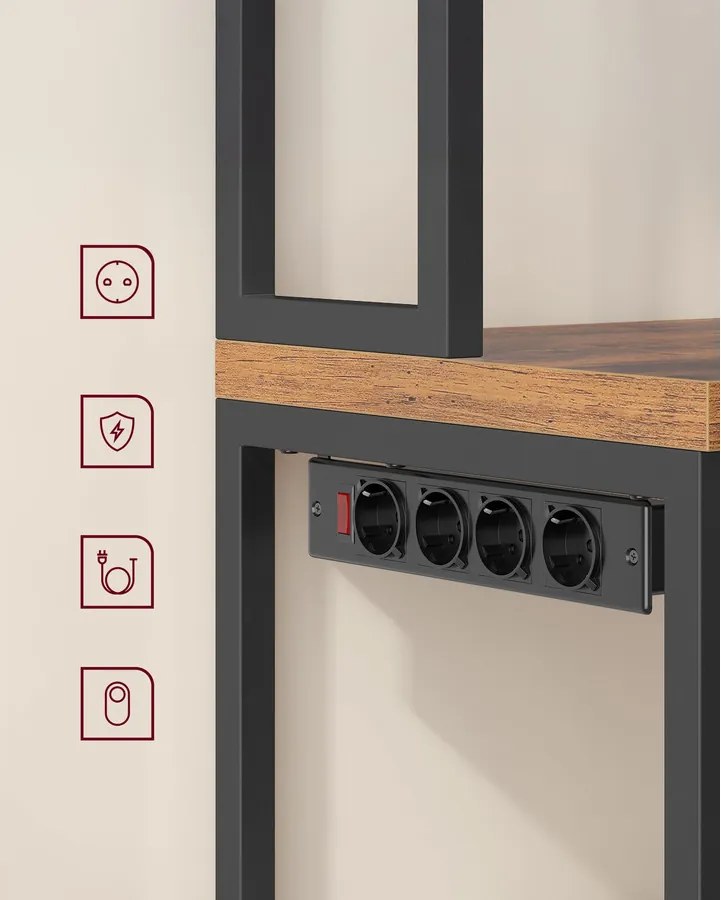 Konyhai polc beépített elosztóval, 40 x 60 x 170 cm, rusztikus barna és fekete