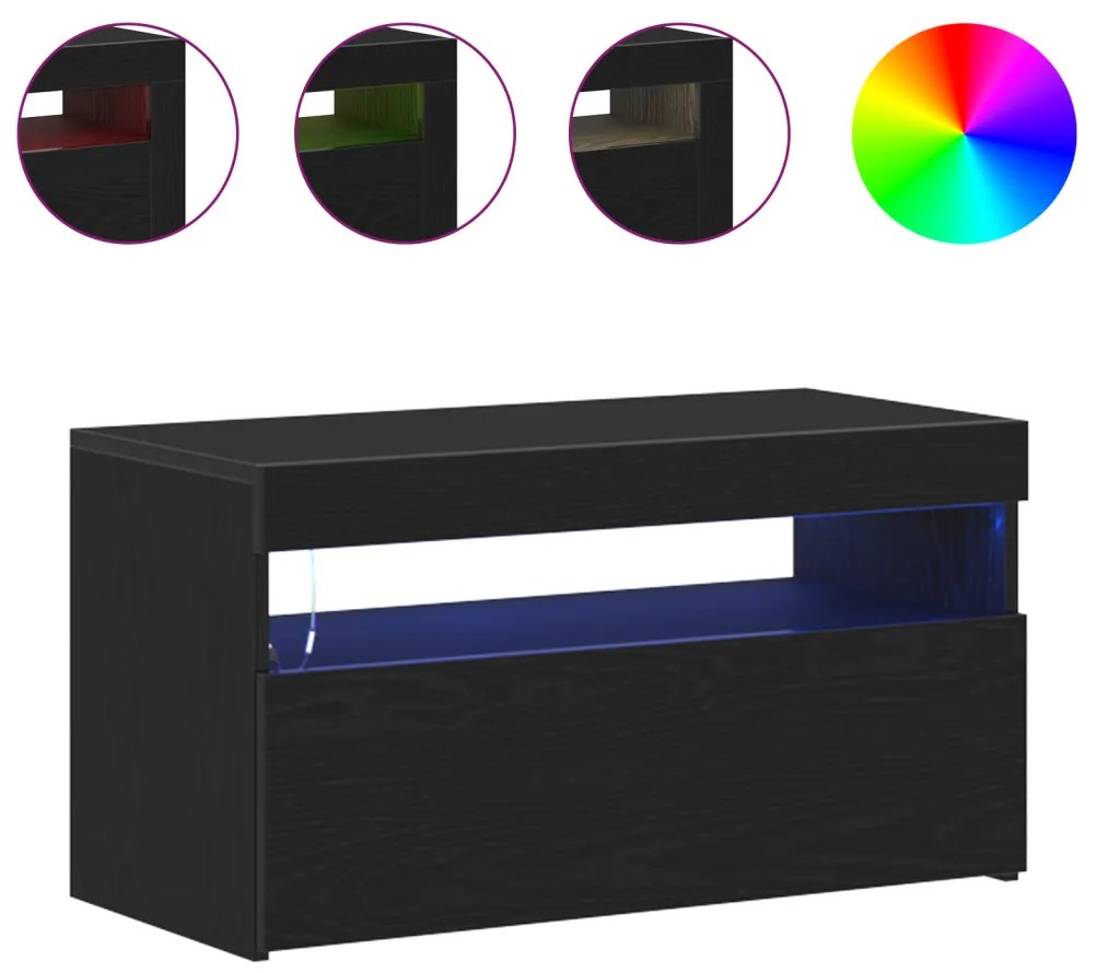 LED világítással ellátott TV szekrények 2 db Fekete tölgy 75x35x40 cm Műanyag fa