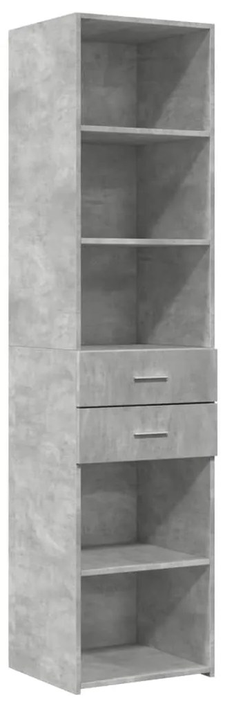 betonszürke szerelt fa vékony tárolószekrény 45 x 42,5 x 225 cm