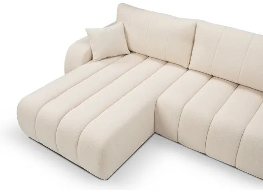 DESIO balos L-alakú sarokgarnitúra, ággyá nyitható és ágyneműtartós, bézs