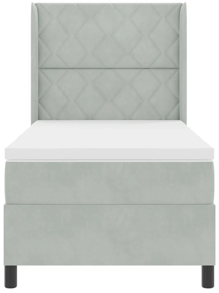 Box Spring Ágy Matraccal és LED Fény Világosszürke 90x190 cm Bársony