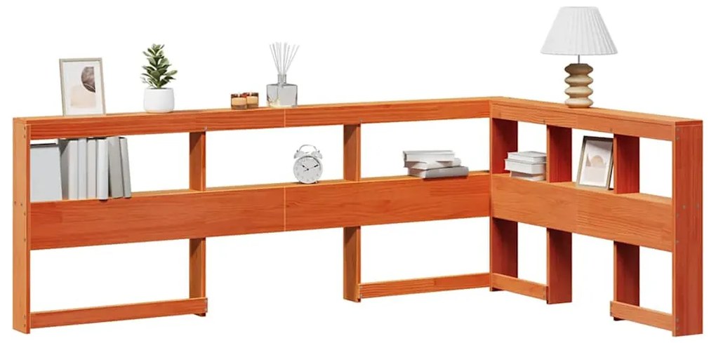 Könyvespolc fejtámla L-alakú viaszbarna 120 cm tömör fa fenyőfa